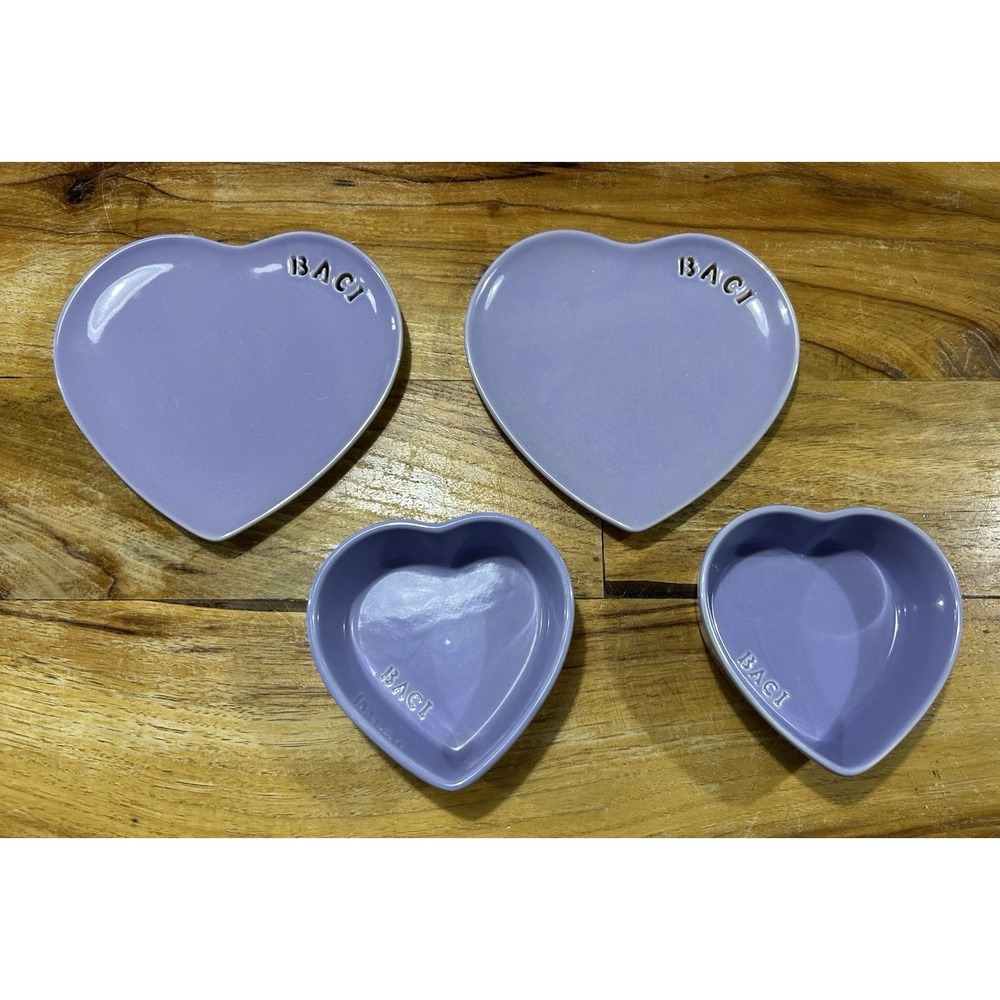 Williams Sonoma‎ Ceramic Lavender Heart Ramekins & Dessert Plates Lot Of 4 BACI